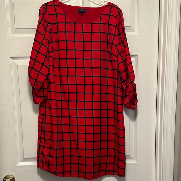 The Limited Dresses & Skirts - The Limited Red and Navy Checkered Long Sleeve Dress